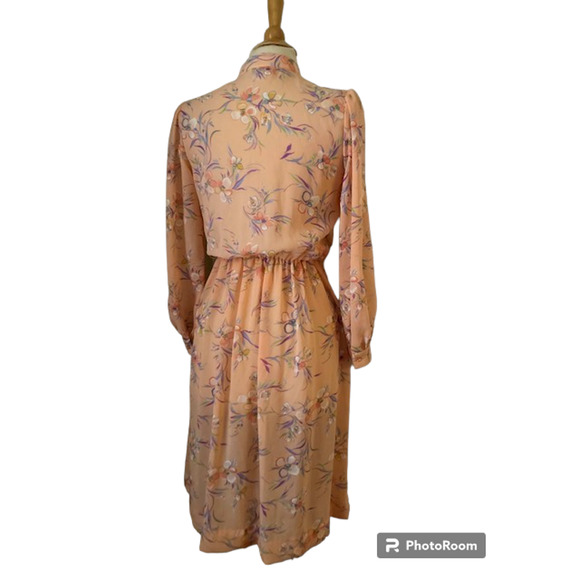 BIG SALE! Vintage 70's Matti Of Lynne Peach Floral Dress - Size 8 - Picture 6 of 10